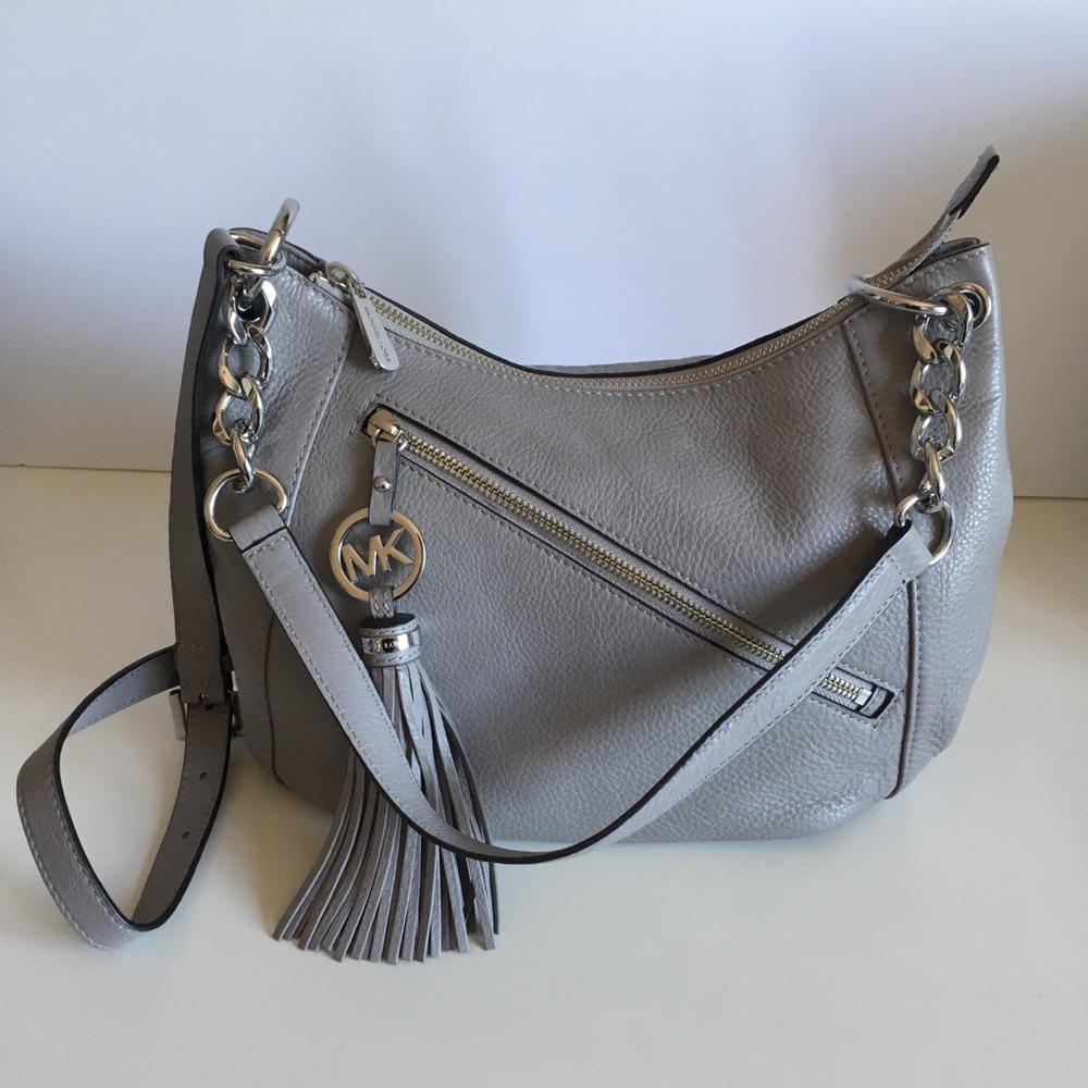 Michael Kors Gray Leather Hobo Crossbody Bag